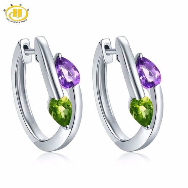 

hutang stone jewelry earrings natural gemstone african amethyst peridot solid 925 sterling silver fine jewelry for women's gift, Golden;silver