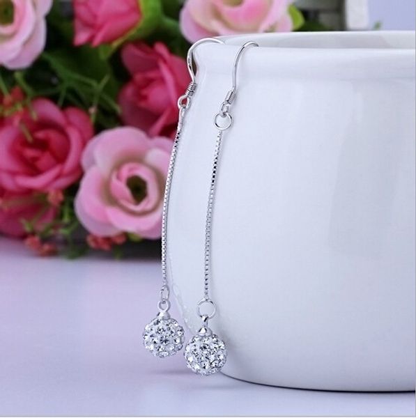 

trendy vintage long earrings for women silver hook crystal round drop dangle earrings