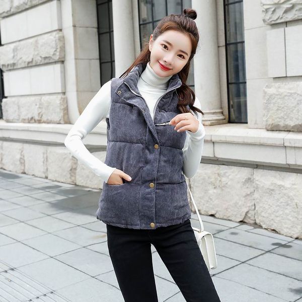 

women's sleeveless vest homme winter casual coats female down cotton-padded thickening vest zipper button pocket gray waistcoat, Black;white