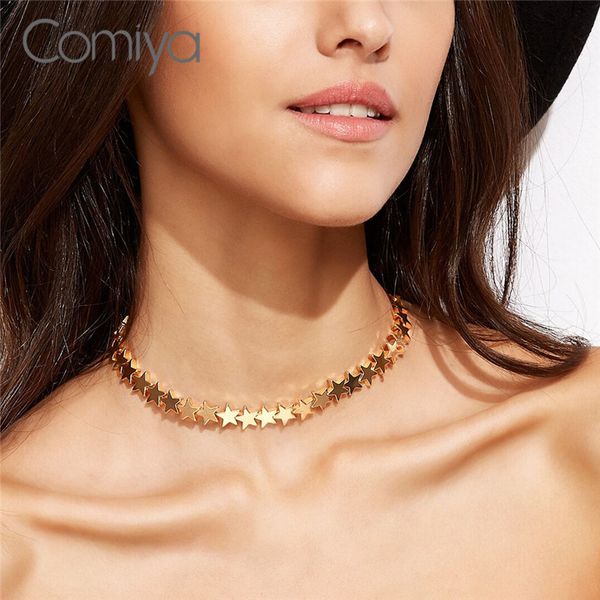

comiya europe fashion zinc alloy star pattern chokers necklaces collier femme statment necklace for women vintage jewellery, Golden;silver