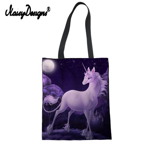 

noisydesigns last unicorn print female shoulder bag environmental protection shopping fold tote bags women eco cloth handbag