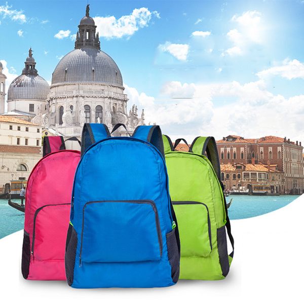 

new women folded shoulder bag mountaineering foldable waterproof colorful travel backpack nylon material green and blue gray