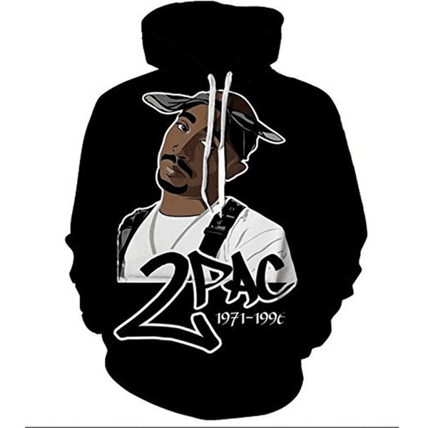 

новые моды 2pac тупак 3d печати толстовки мода одежда женщины / мужчины толстовка толстовки повседневная пуловеры k140, Black