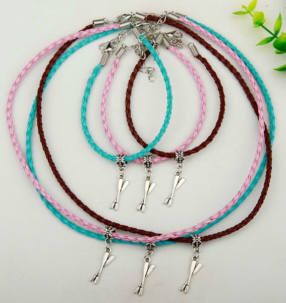 

горячая 10 компл./лот цинковый сплав древнее серебро весло очарование кулон многоцветный плетеный канат ожерелье браслет набор женщин ювелир, Silver