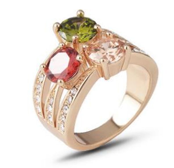 

european and american foreign trade boutique jewelry shiny diamond colored zircon ring, Silver