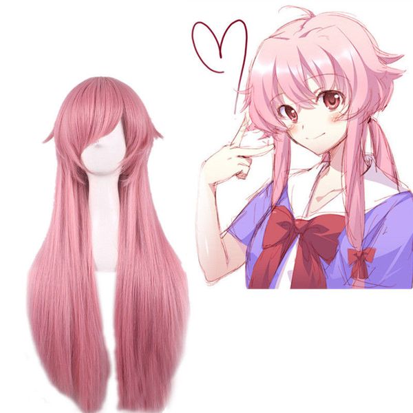 Futuro Diário Mirai Nikki Gasai Yuno Peruca Cosplay Longo Rosa Mulheres Partido Perucas