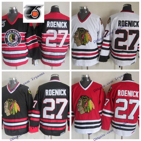 

vintage chicago blackhawks jeremy roenick hockey jersey home red 75th anniversary classic #27 jeremy roenick stitched hockey shirts m-xxxl, Black;red