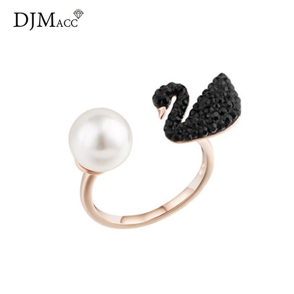 

whole saledjmacc 2017 iconic black crystal swan ring love engagement adjust open rings for women fashion jewelry (dj1125, Golden;silver