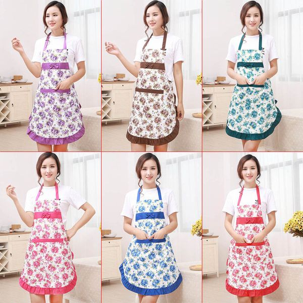 

new printed apron with pockets waterproof floral bib kitchen soil release bowknot home textiles breech cloth