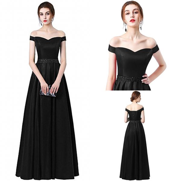 

vestido de festa a-line long evening dress 2018 vintage off the shoulder prom dresses crystal belt robe de soiree, Black;red