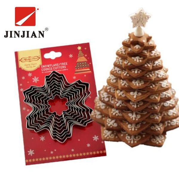 

jinjian 9pcs christmas cookie cutter tools aluminium alloy snowflake shaped holiday biscuit mold kitchen cake decorating tool