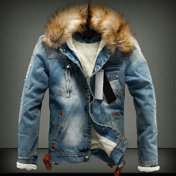 

new 2018 fur collar men casual denim jacket winter men parkas casual denim jacket thick warm coat, Black;brown