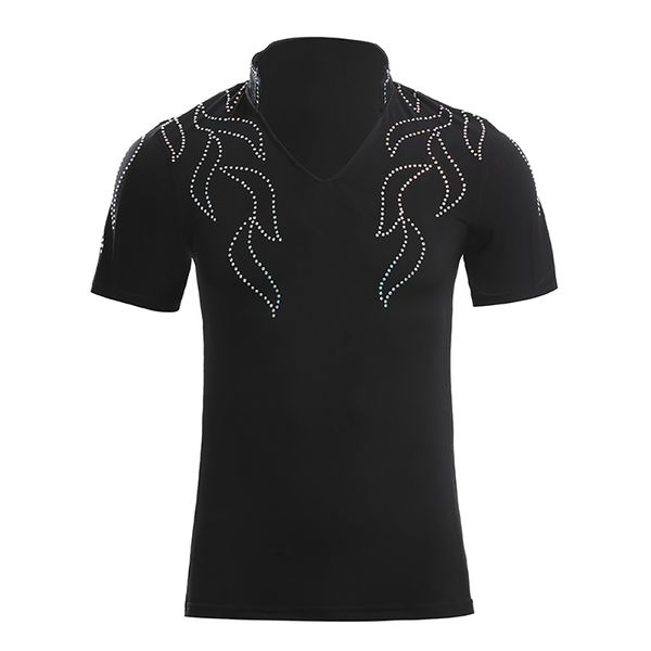 

2018 men latin dance shirts for male short sleeve m-xxl crystal cotton shirt chacha rumba competition ballroom dq7047, Black;red