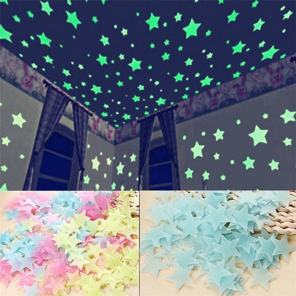 

glow wall stickers decal baby kids bedroom home decor color stars luminous fluorescent 3d stiker 3 clors ib690