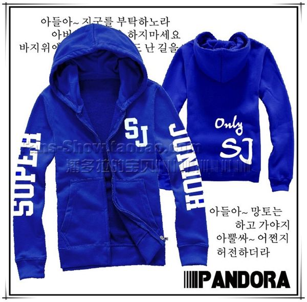 

super junior elf sj print armband black blue zipper hoodie
