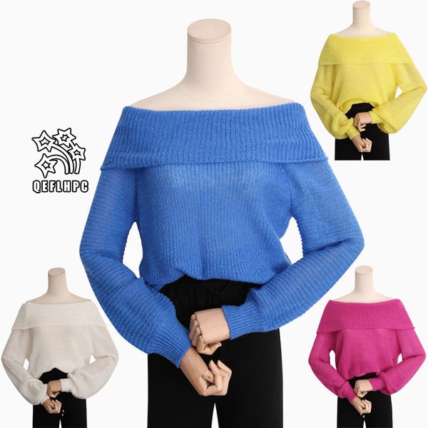 

fashion casual ladies blouse round collar knitted sweater winter spring keep warm women sweaters long sleeve slash neck women knits &tees b3, White