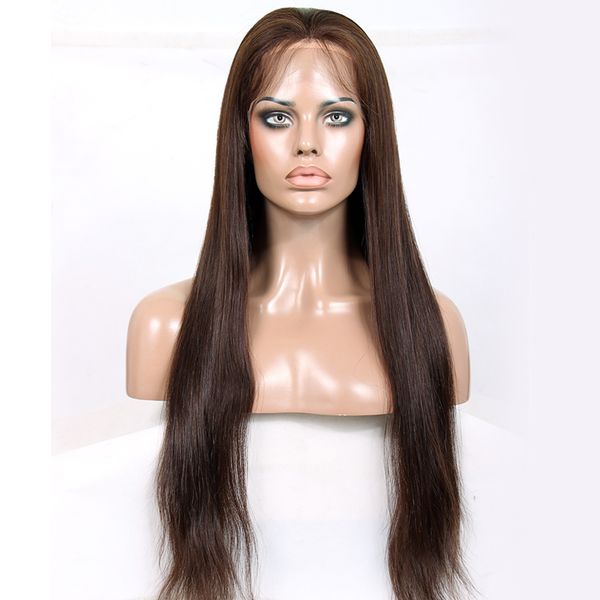 

2018 new 100% unprocessed virgin remy human hair #3 natural straight full lace wig for women, Black;brown