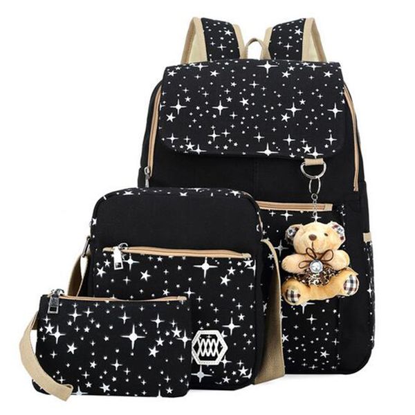 

fashion women bag backpack+messenger+small purse waterproof canvas composite bags school blosas for teenagers 3 set/pcs new