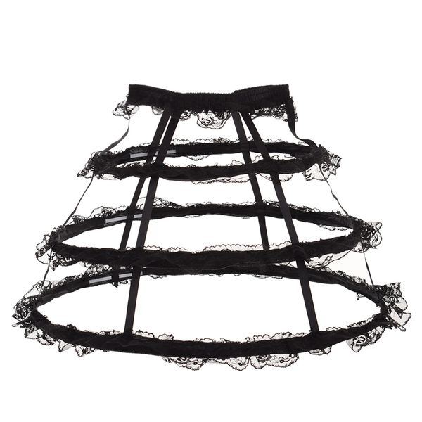 

women ruffled lace crinoline cage petticoat bustle lolita skirt pannier underskirt for carnival party white/black, Silver