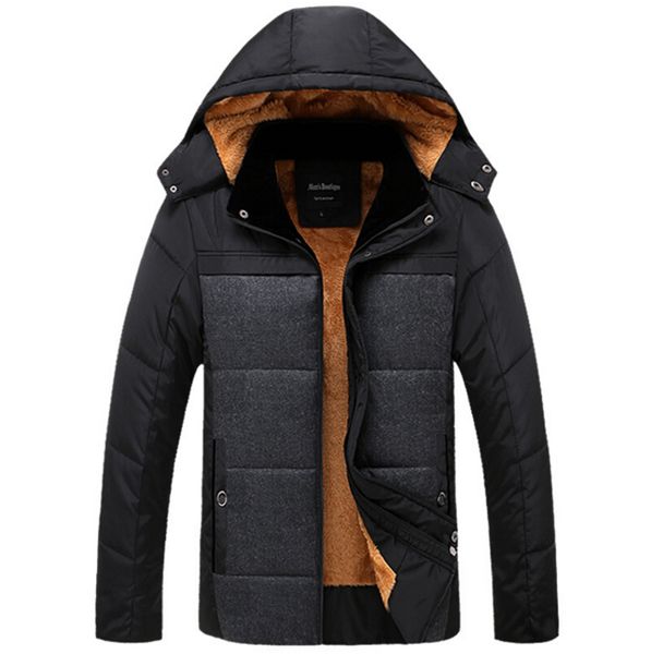 

Men Winter Thick Warm Down Coats Hooded Fleece Cotton-padded Zippers Up Windbreaker Jackets Plus Size 4XL