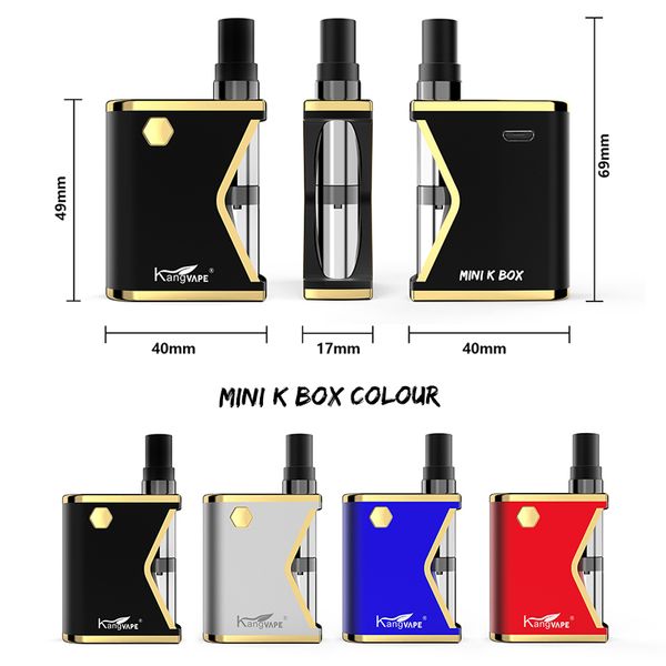 

Аутентичные Kangvape Mini K Kit E Cigarette Vape Mod Kits С 0.5ml Ceramic Coil Форсунка 400mAh Variable батареи Напряжение батареи Univeral