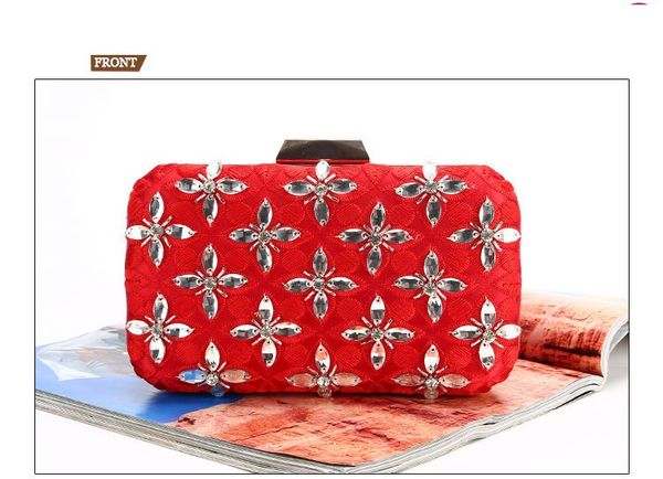 

new diamond-encrusted hand bags pure manual diamond the clutch the party package red wedding bag single chain hard open style, Black