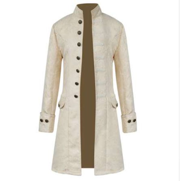Jaqueta retrô masculina de brocado gótico, casaco steampunk com gola alta, casaco trench de manga comprida