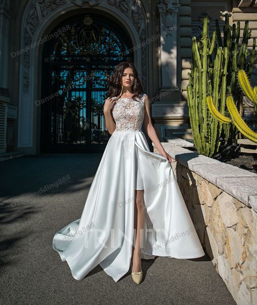 

beauty white satin scoop lace applique sheath wedding dresses bridal pageant dresses wedding attire dresses custom size 2-16 zw713282