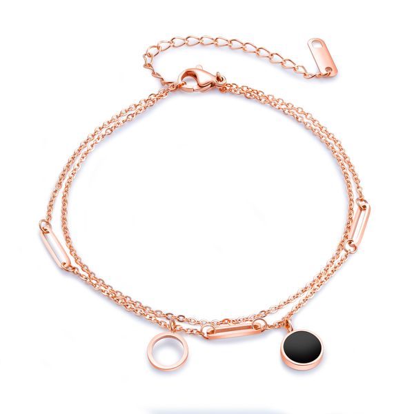 

women's anklet double chain geometric circle anklet temperament simple rose gold color foot chain, Black
