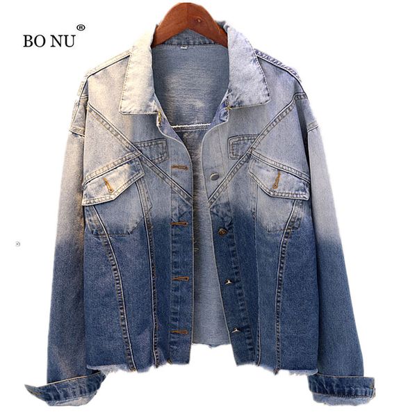 

bonu gradient jean jacket denim jacket for women long sleeve feminine coat women's windbreaker jean coat single breasted women, Black;brown