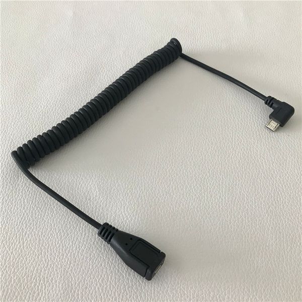 Micro USB Dik Açılı Adaptör 5pin Erkek - Kadın Veri Aktarımı Uzatma Yay Kablosu Siyah 1.5m araba cep telefonu için android