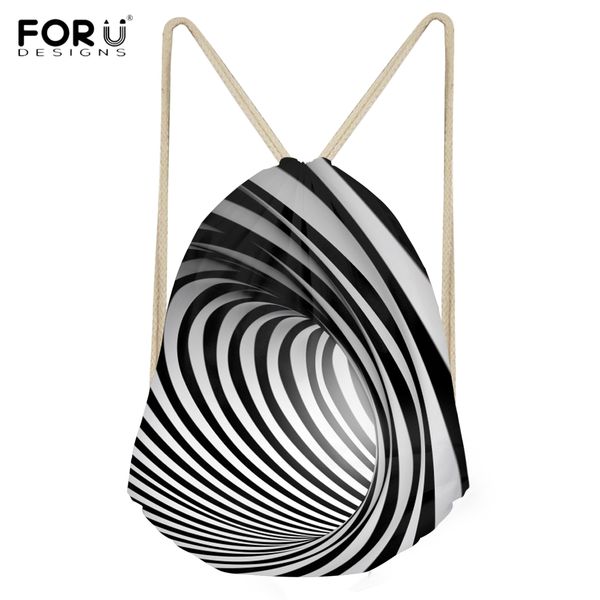 

forudesigns black and white vertigo hypnotic printing woman man dawstring bags casual large backpacks students beach sack bags