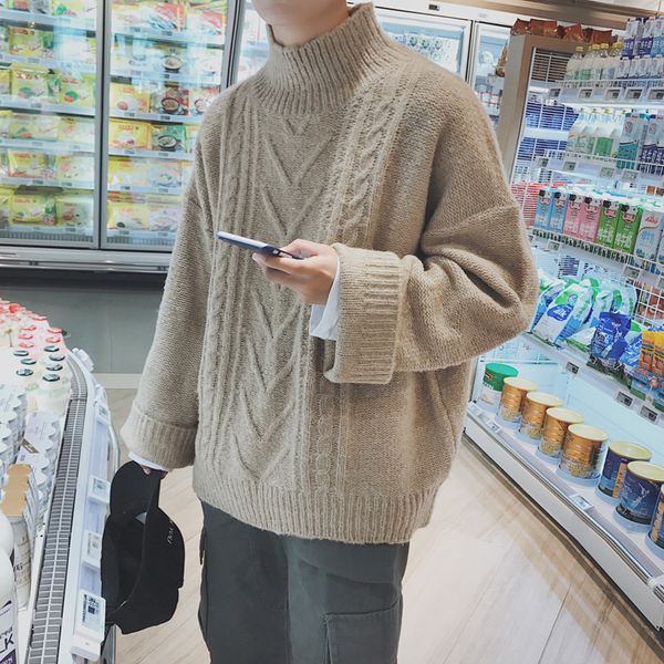 

autumn and winter new boutique men's solid color simple loose casual sweater youth wild large size fashion long sleeve warm, White;black