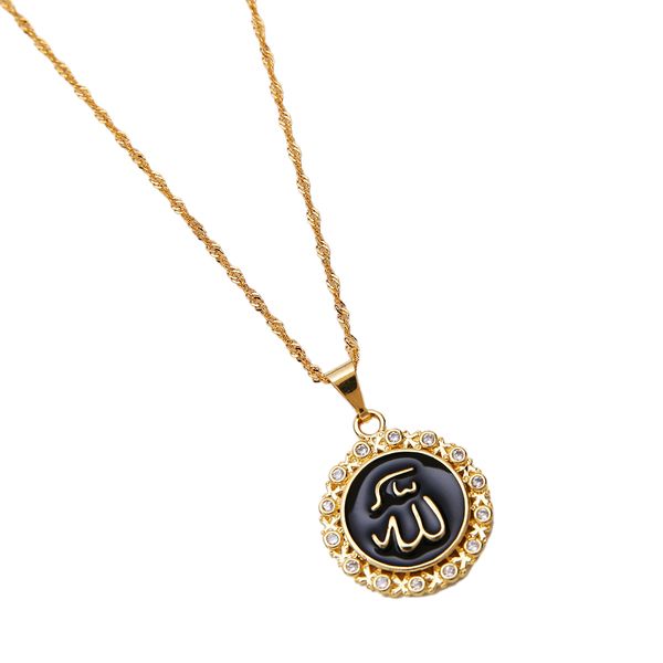 

gold round enamel islamic pendant necklace earring set cubic zirconia religious jewelry, Silver