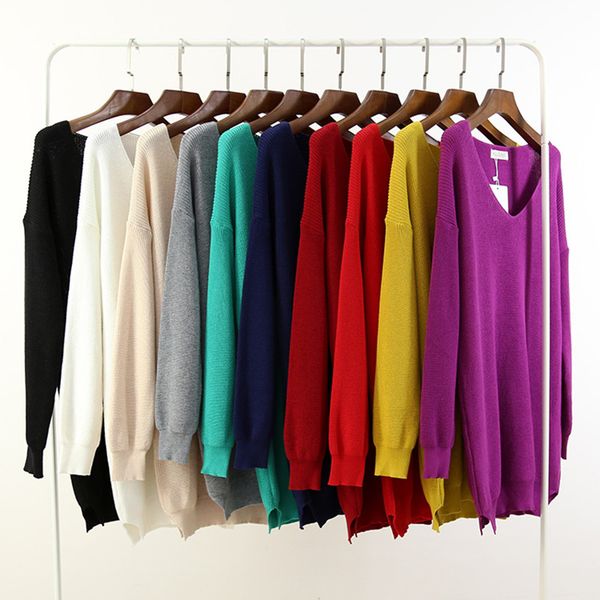 

plus size loose v-neck long oversized sweater for women autumn winter knitted pullovers female knit jumper lady's sweater, White;black