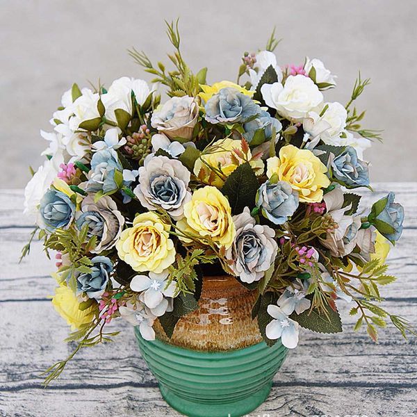 2019 9 Heads Silk Roses Bouquet Fake Leaf Wedding Home Party Vases