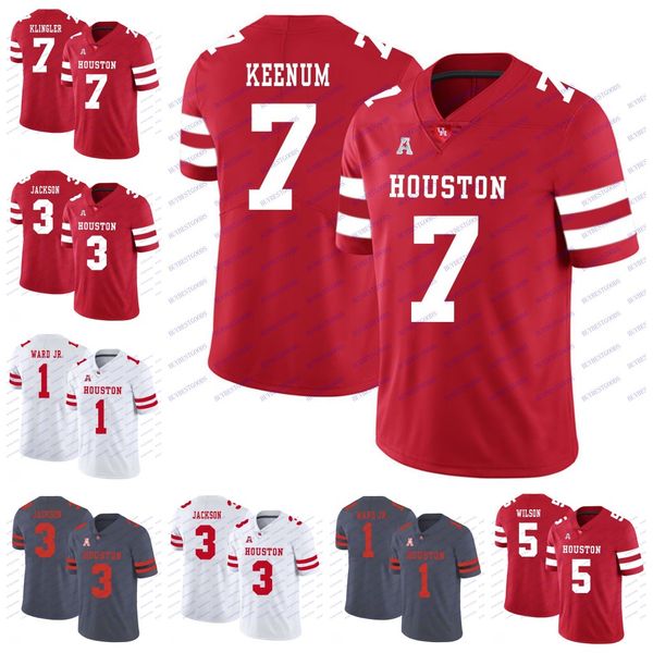 

ncaa houston cougars 1 greg ward jr. 3 william jackson 5 howard wilson 7 case keenum david klingler college football jerseys, Black;red