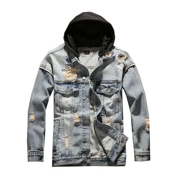 

denim jacket men hooded sportswear outdoors casual fashion jeans jackets hoodies cowboy mans jacket and coat, Black;brown