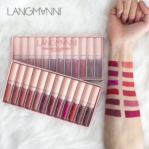 

professional matte lip set for women brand makeup lip color liquid lipstick pigment nude brown red 12pcs matte gloss set