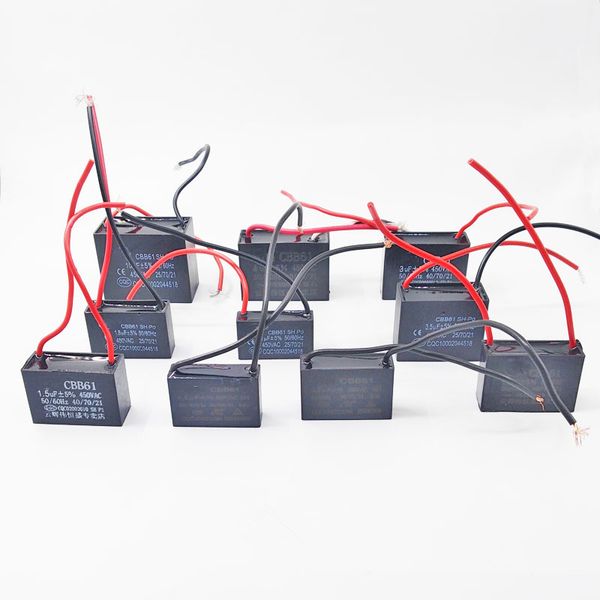 

5pcs CBB Capacitors 0.5 0.8 1 1.2 1.5 1.8 2 2.2 2.5 2.7 uF 450V 500V AC CBB61 Metallized Capacitor For Motor Running Start-up Ceiling Fan