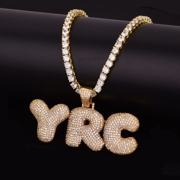 

custom name men's bubble letters pendants necklaces hip hop jewelry ice out cubic zircon gold silver 5mm tennis chain 20''
