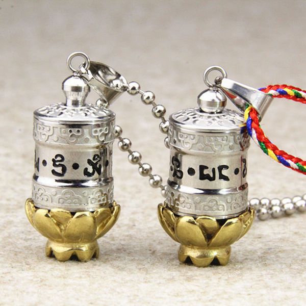 

stainless buddhism jewelry surangama mantra openable locket pendant sanskrit amulet necklace prayer wheel om mani padme hum storage case, Silver