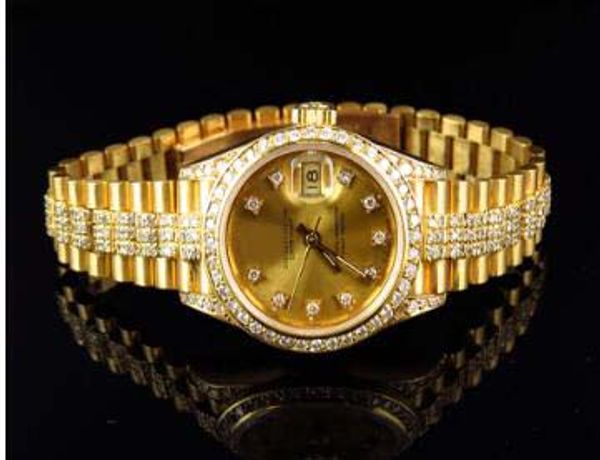 

bracelet selling 27mm diamond luxury watches 18k yellow watch steel gold wristwatch automatic women ladies president aitfe, Slivery;brown