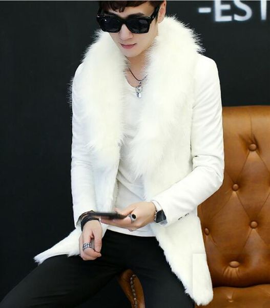 

men's fall winter european and american fashion new style xieshen personality trend fur collar warm long style fur coat / m-2xl, Black