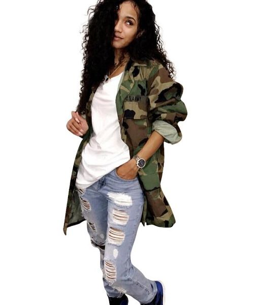 

отворот шеи женщин зеленый камуфляж с длинным рукавом пальто springautumn мода пальто, Tan;black