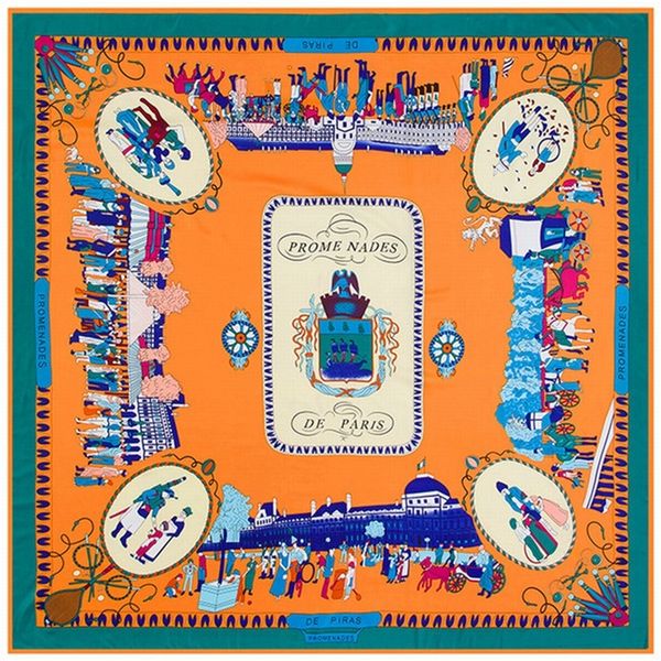 

POBING Original Design 100% Twill Silk Square Scarf Woman Walking In Paris Kerchief High Quality Foulard Brand Hijab 130CM*130CM C18110801
