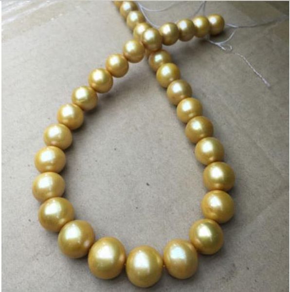 

18" 11-12mm south sea natural gold pearl necklace 14k yellow golden clasp, Silver