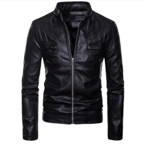 

european yards 2018 new arrival brand motorcycle leather jacket men couro masculina casual men's leather jackets, Black