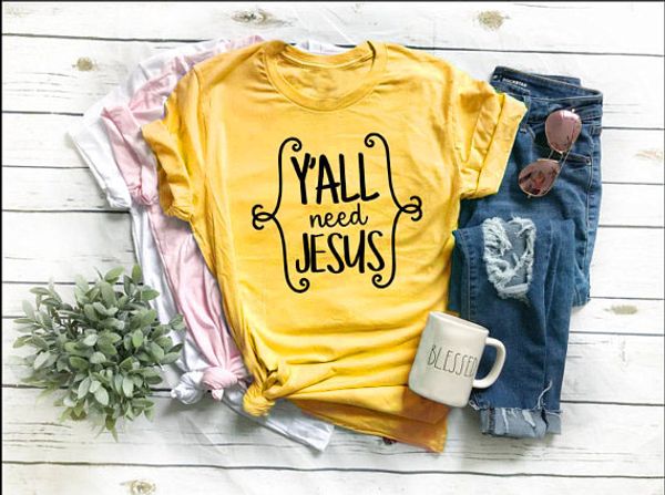 

y'all need jesus t-shirt tumblr girl cotton gift tee christian jesus harajuku aesthetic trendy grunge t shirt yellow outfit, White