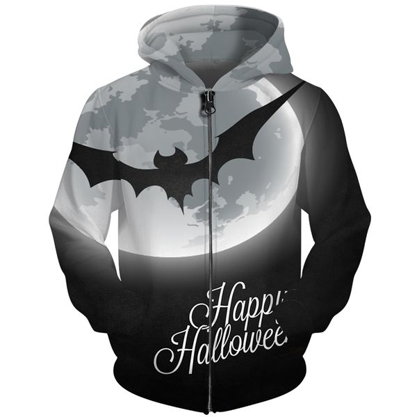 

cloudstyle 3d zip up hoodies happy halloween sweatshirts men hip hop fashion tracksuits moon bat animal printed zipper hoody 5xl, Black